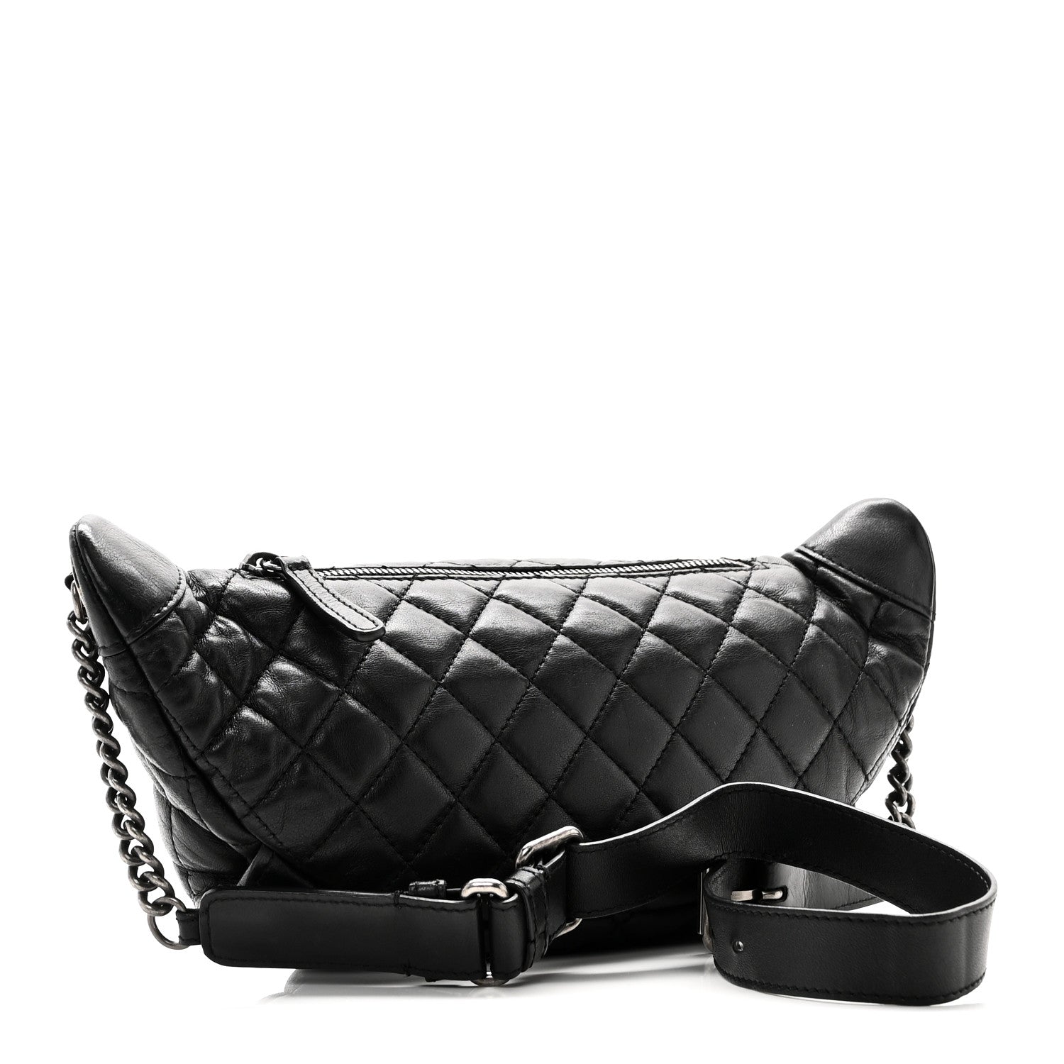 Lambskin Quilted Banane Waist Bag Fanny Pack Black