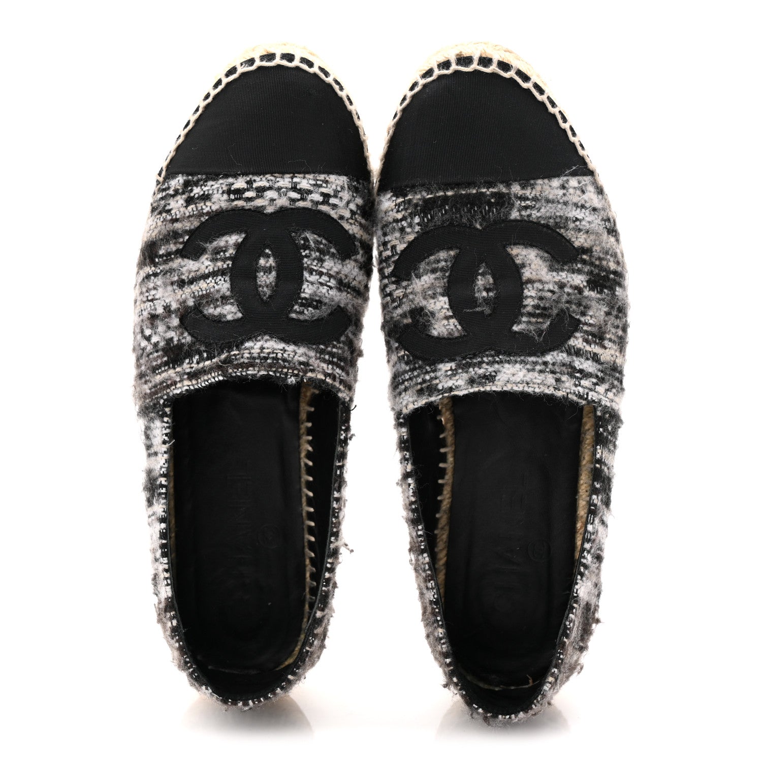 Tweed Grosgrain CC Espadrilles 38 Grey Black
