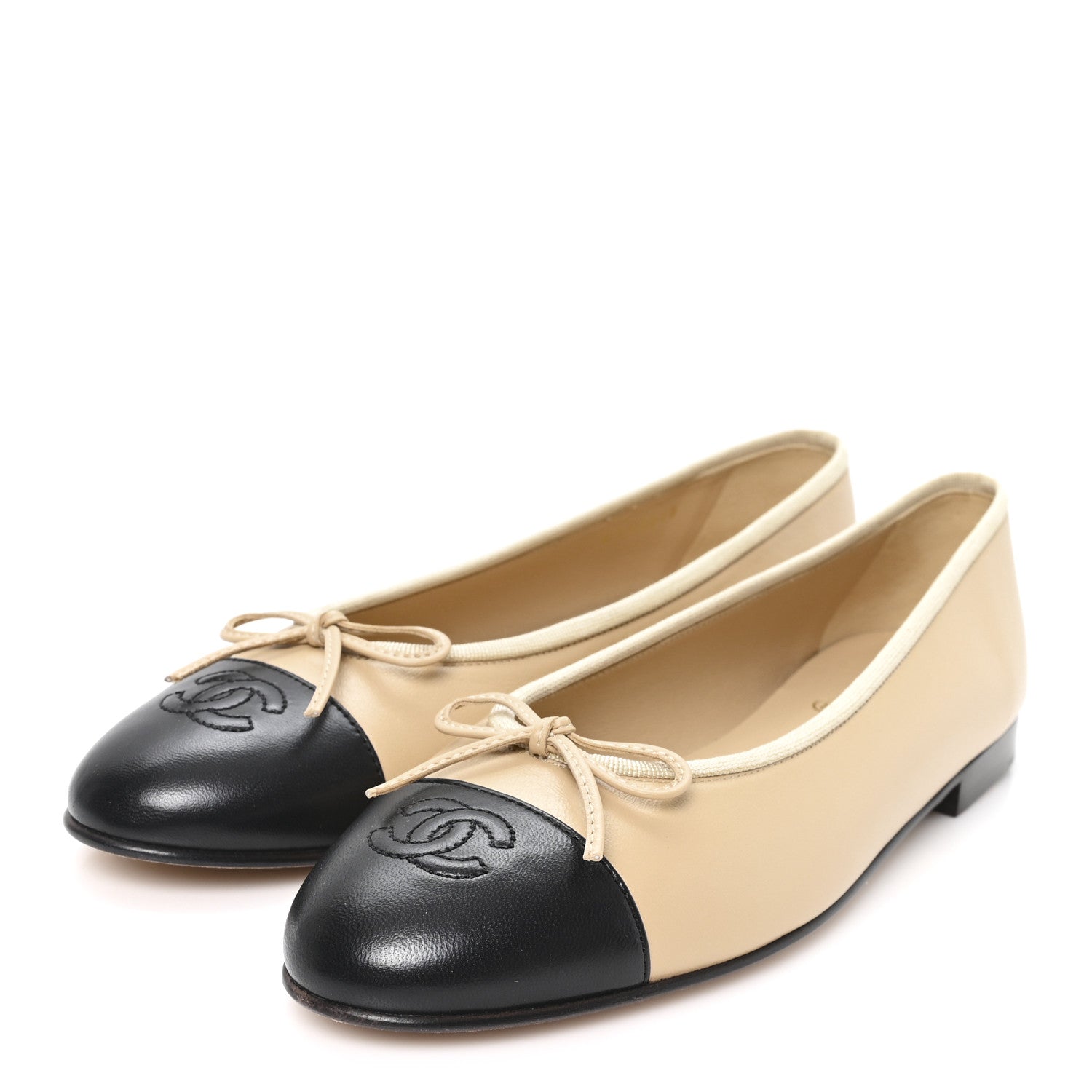 Lambskin Cap Toe CC Ballerina Flats 39.5 Beige Black