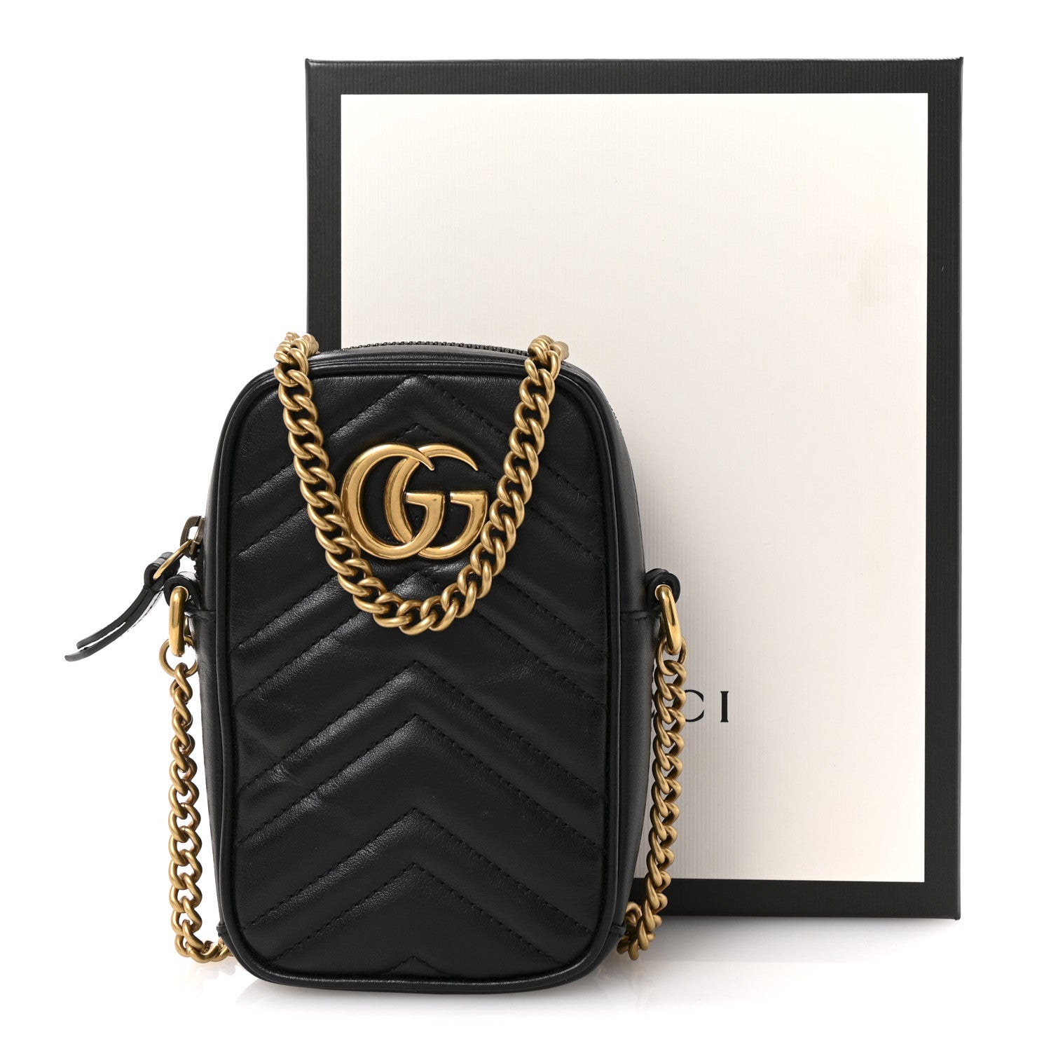 Calfskin Matelasse Mini GG Marmont Crossbody Bag Black