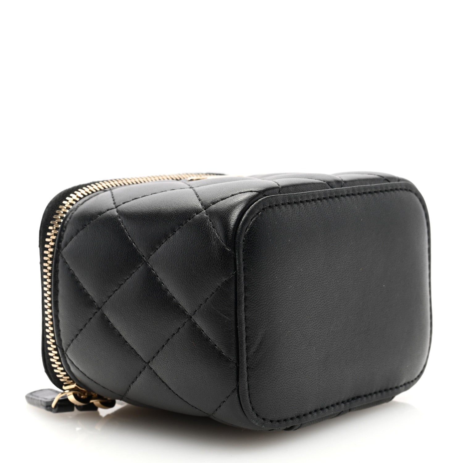 Lambskin Quilted Mini Vanity Case With Pearl Chain Black