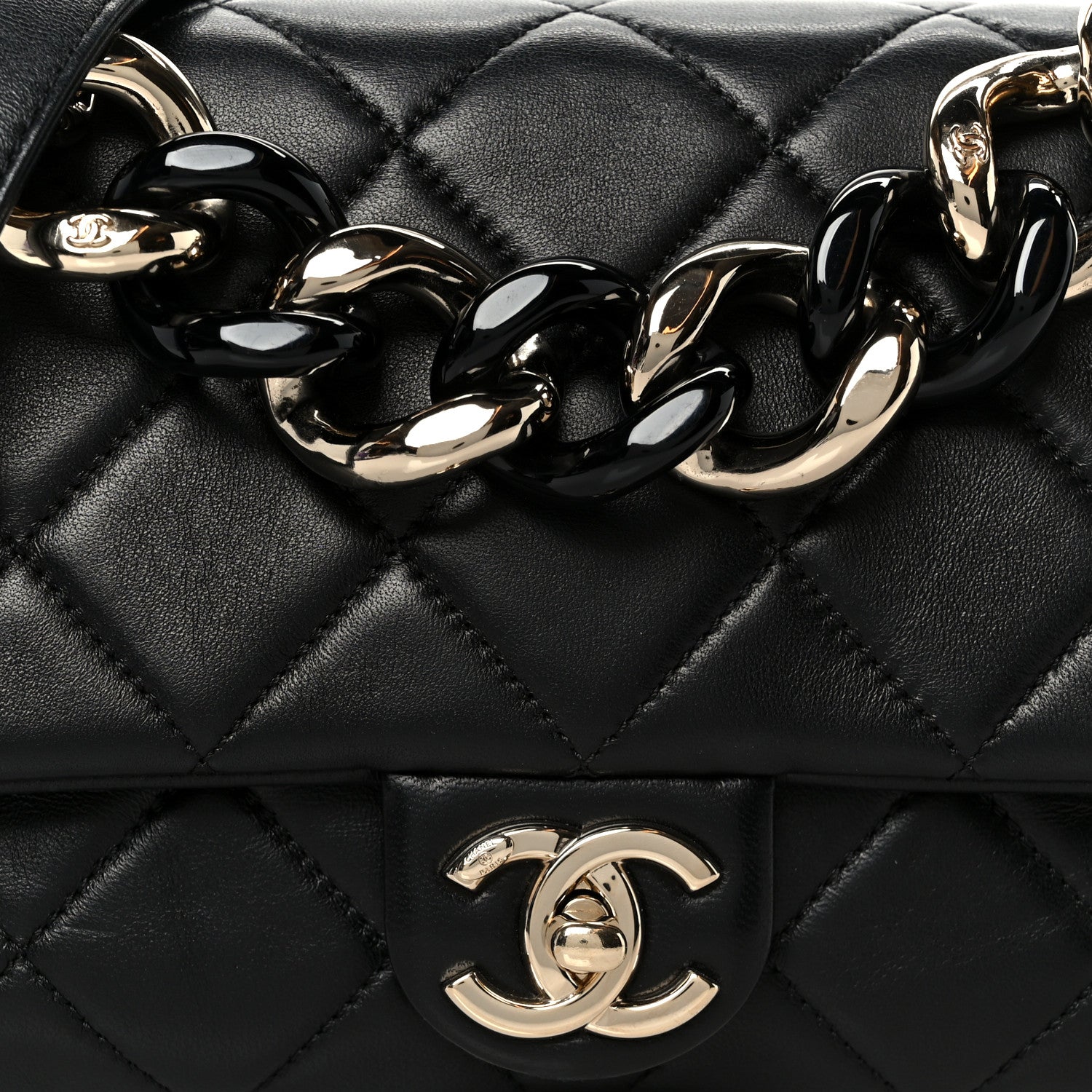Lambskin Quilted Resin Bi-Color Chain Flap Bag Black