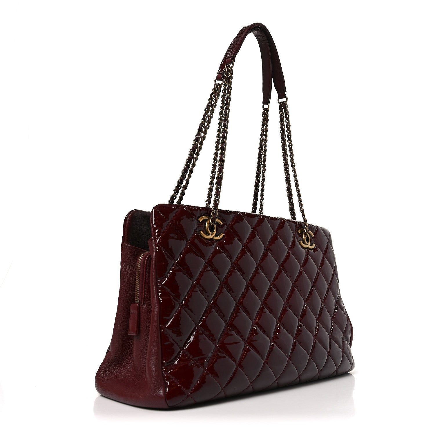 Patent Goatskin Quilted Small CC Eyelet Tote Burgundy