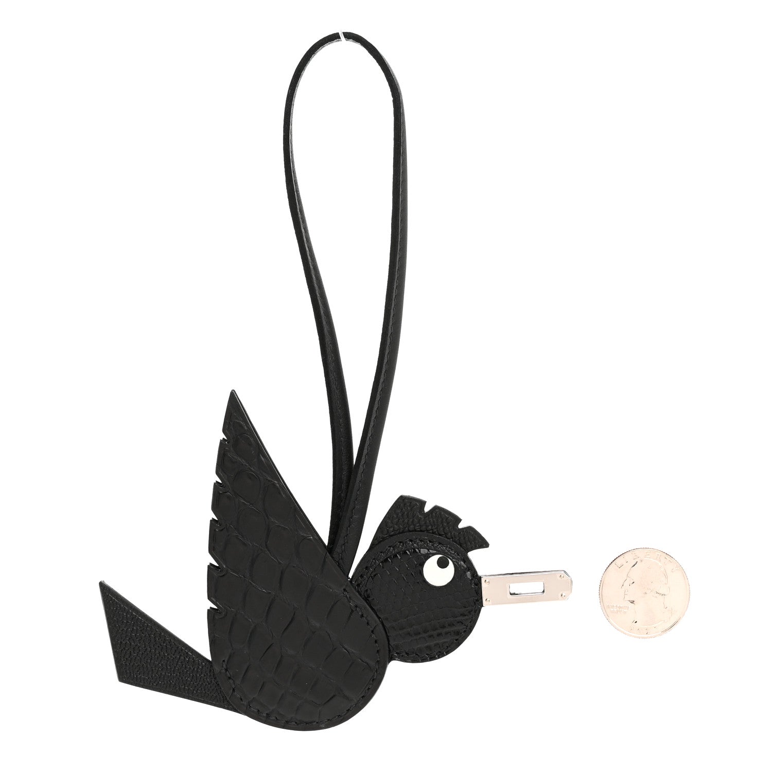 Epsom Chevre Mysore Swift Alligator Lizard Birdy Bag Charm Black