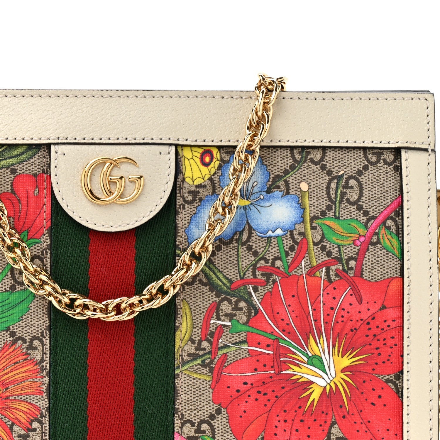 GG Supreme Monogram Flora Web Small Ophidia Chain Shoulder Bag White