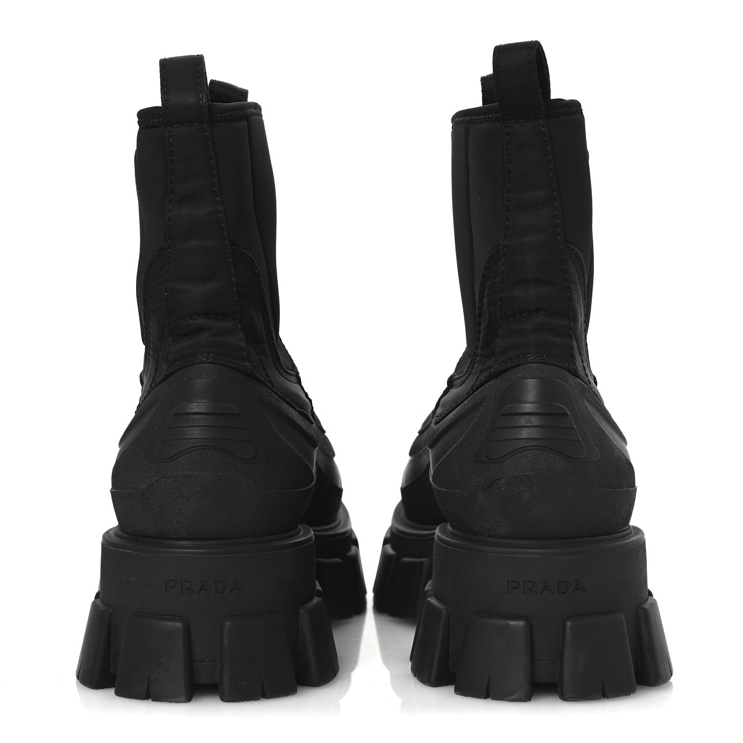 Re-Nylon Gabardine Rubber Triangle Logo Womens Monolith 55mm Ankle Boots 38 Black