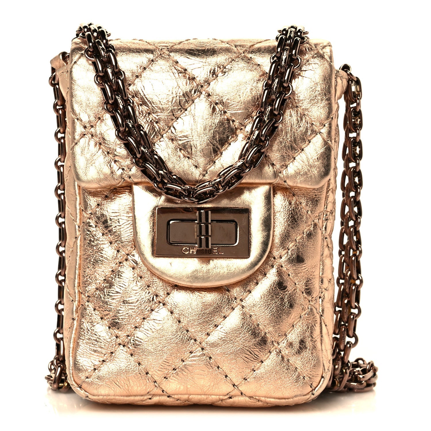 Metallic Aged Calfskin Quilted 2.55 Reissue Phone Case Rose Gold