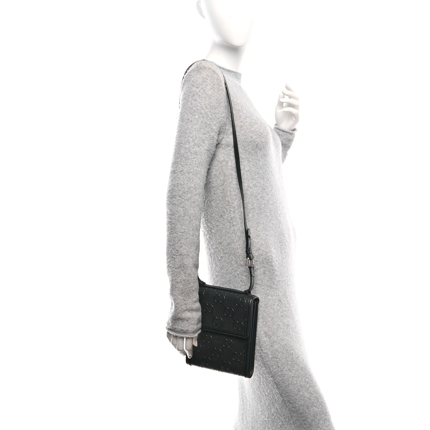 Calfskin GG Tennis Embossed Messenger Bag Black