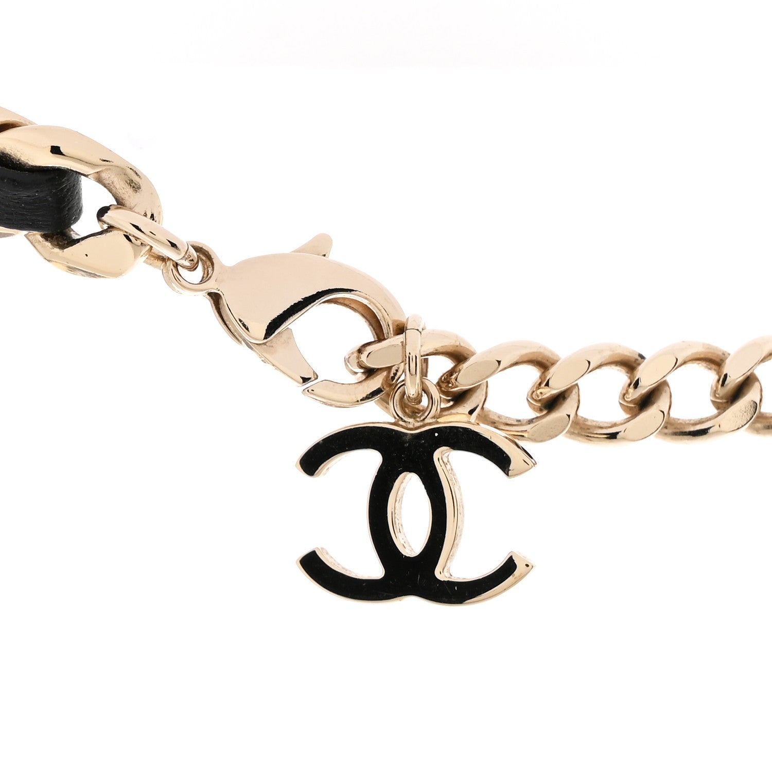 Metal Lambskin CC Square Choker Gold Black White