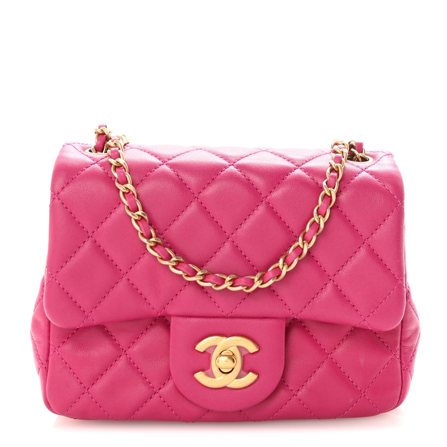 Lambskin Quilted Mini Pearl Crush Flap Fuchsia