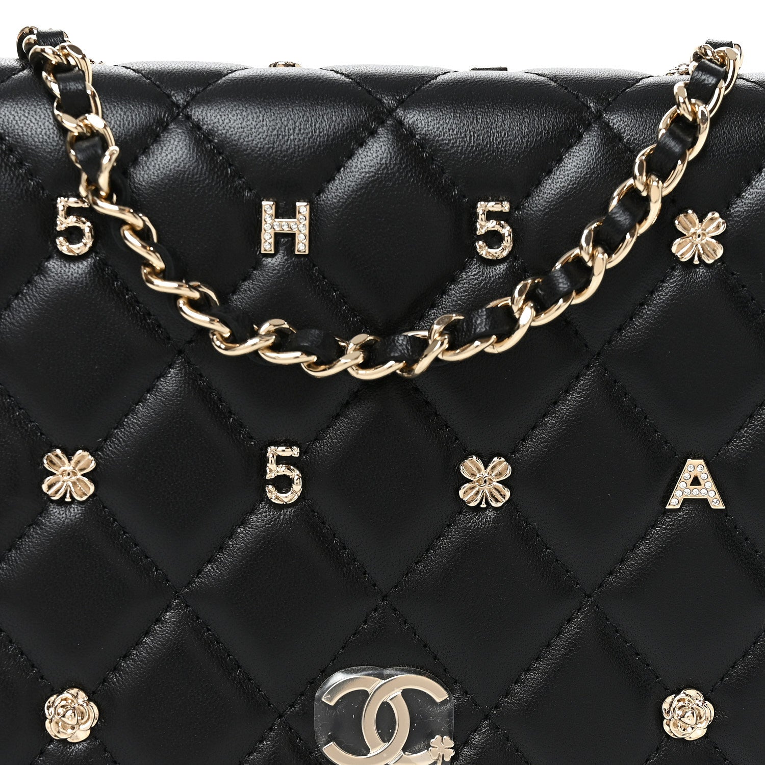 Lambskin Quilted All About Chanel Charm Wallet On Chain WOC Black