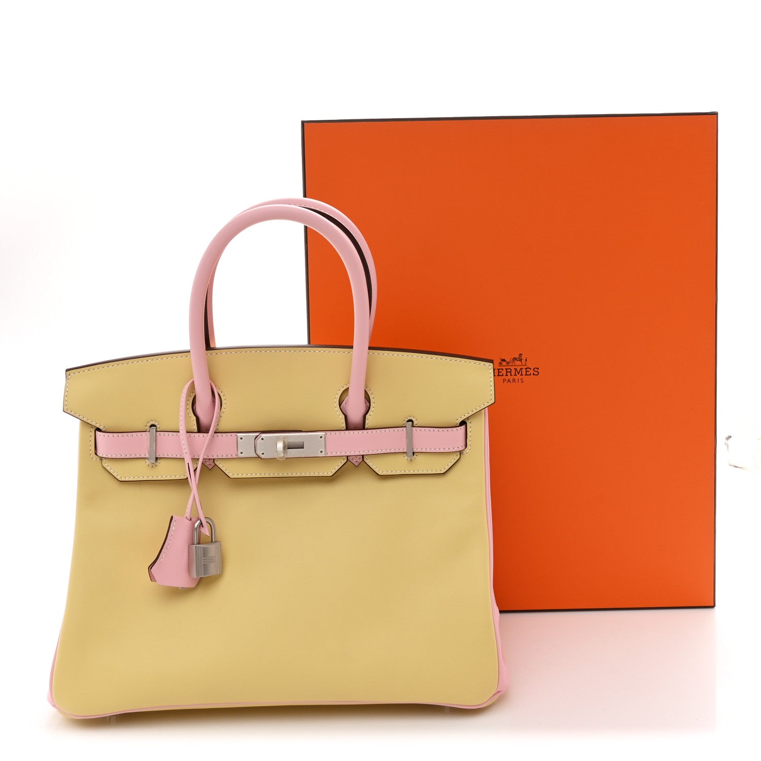 Swift Horseshoe Bi-Color Birkin 30 Jaune Poussin Rose Sakura