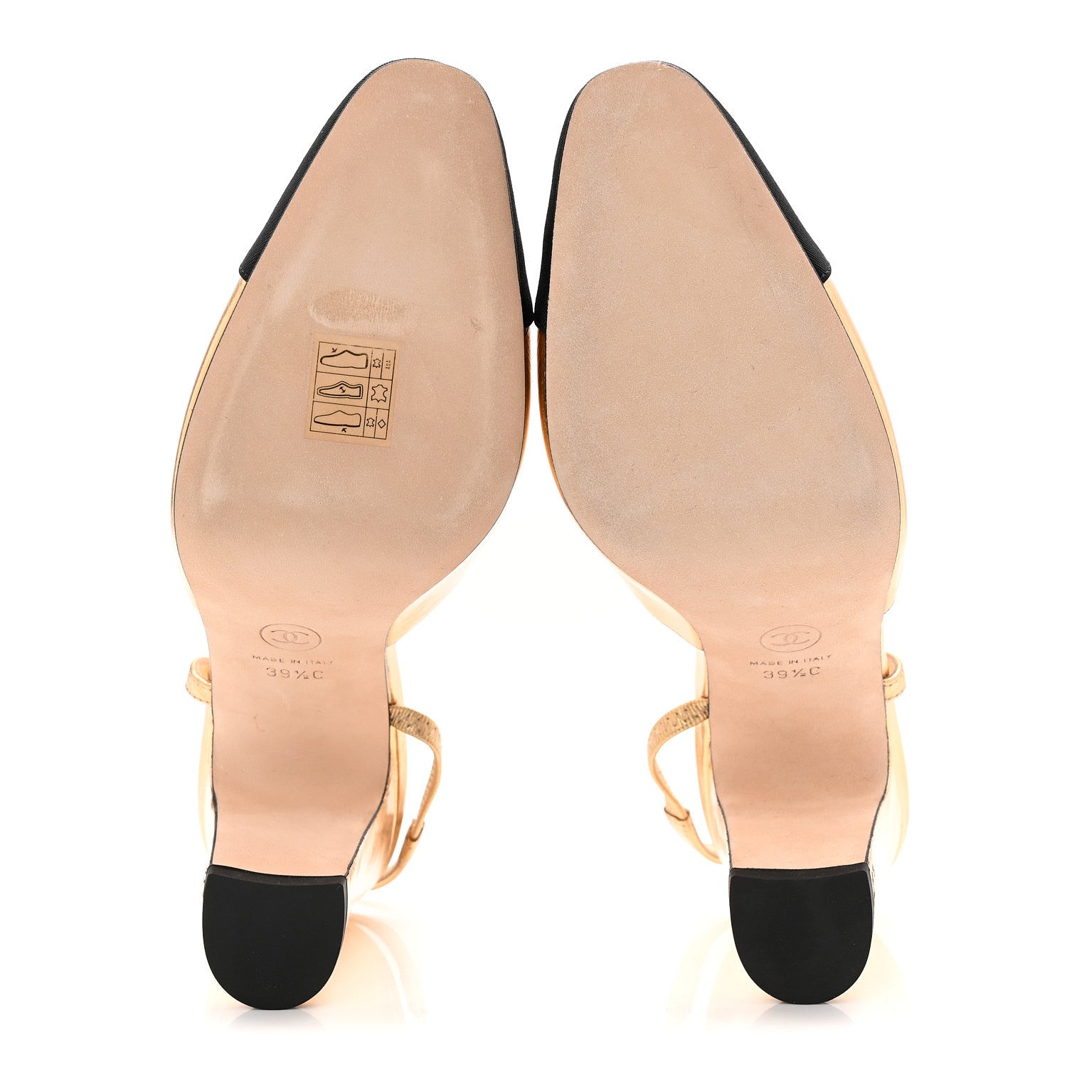 Laminated Crumpled Lambskin Grosgrain Cap Toe CC Slingback Pumps 39.5 Gold Black