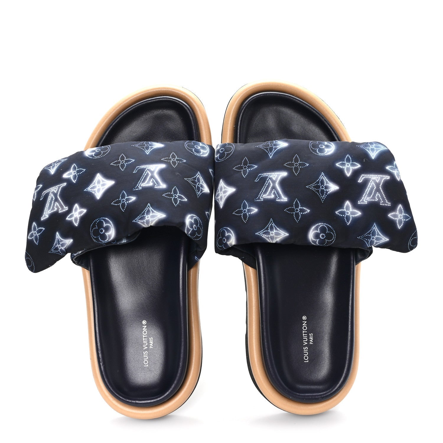 Nylon Monogram Womens Pool Pillow Comfort Mules 39 Navy Blue