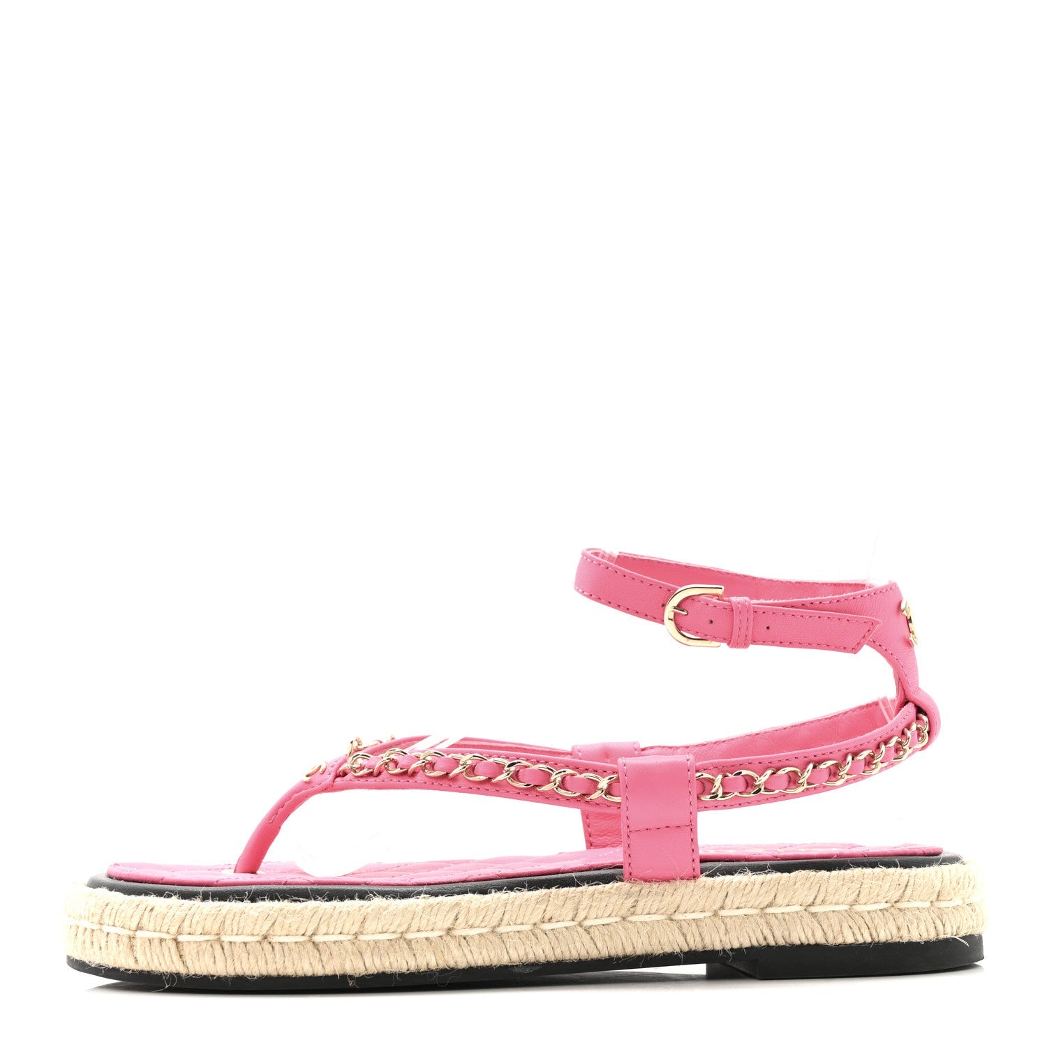 Lambskin Chain CC Thong Espadrille Sandals 38 Pink