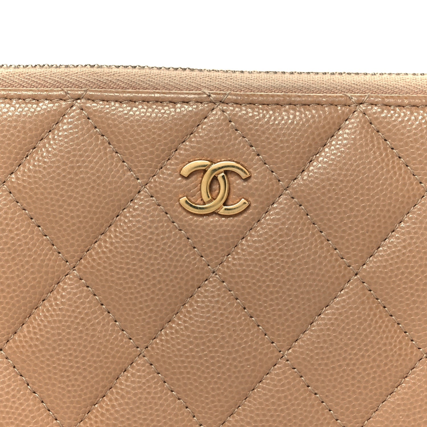 Caviar Quilted Large Gusset Zip Around Wallet Beige Clair