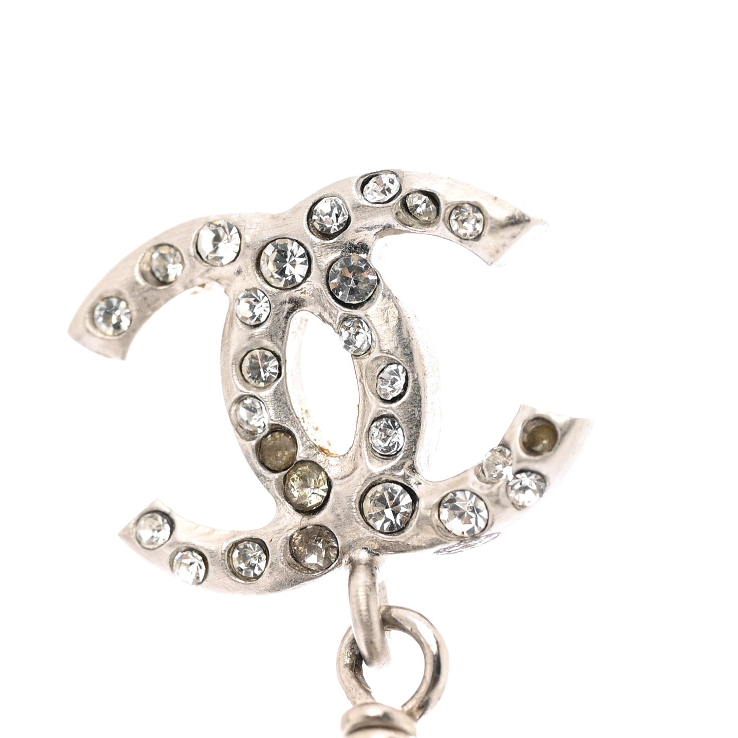 Crystal Pearl CC Drop Earrings Black Silver
