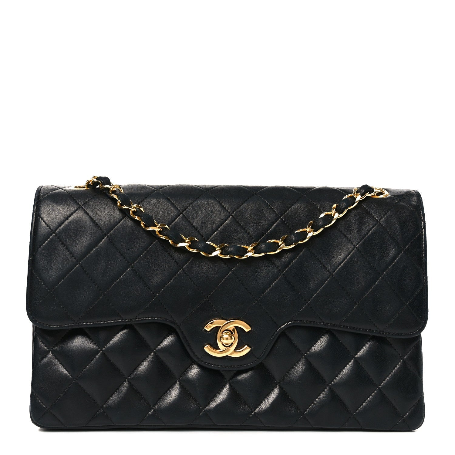 Lambskin Quilted Medium Double Flap Black