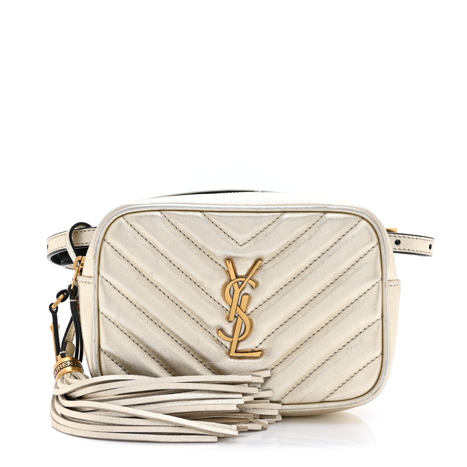 Metallic Calfskin Matelasse Monogram Lou Belt Bag Platino
