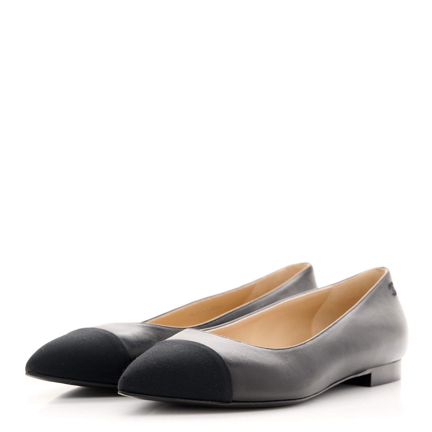 Lambskin Pointed Toe CC Gabrielle Ballerina Flats 37.5 Black