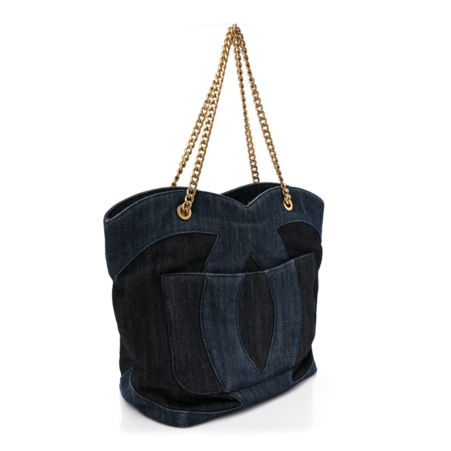 Denim Large Two Tone CC Shopping Tote Blue