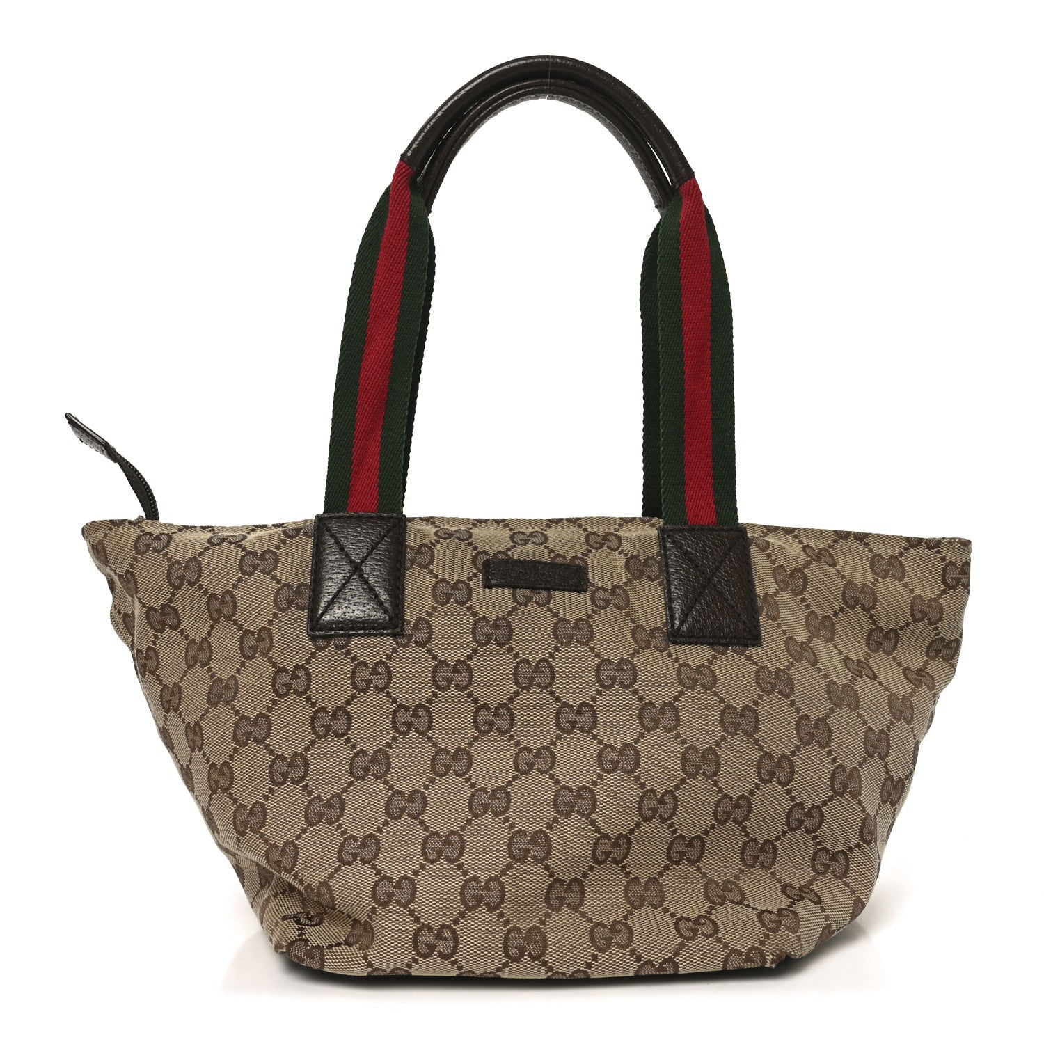 GG Monogram Small Web Handle Bucket Tote Dark Brown