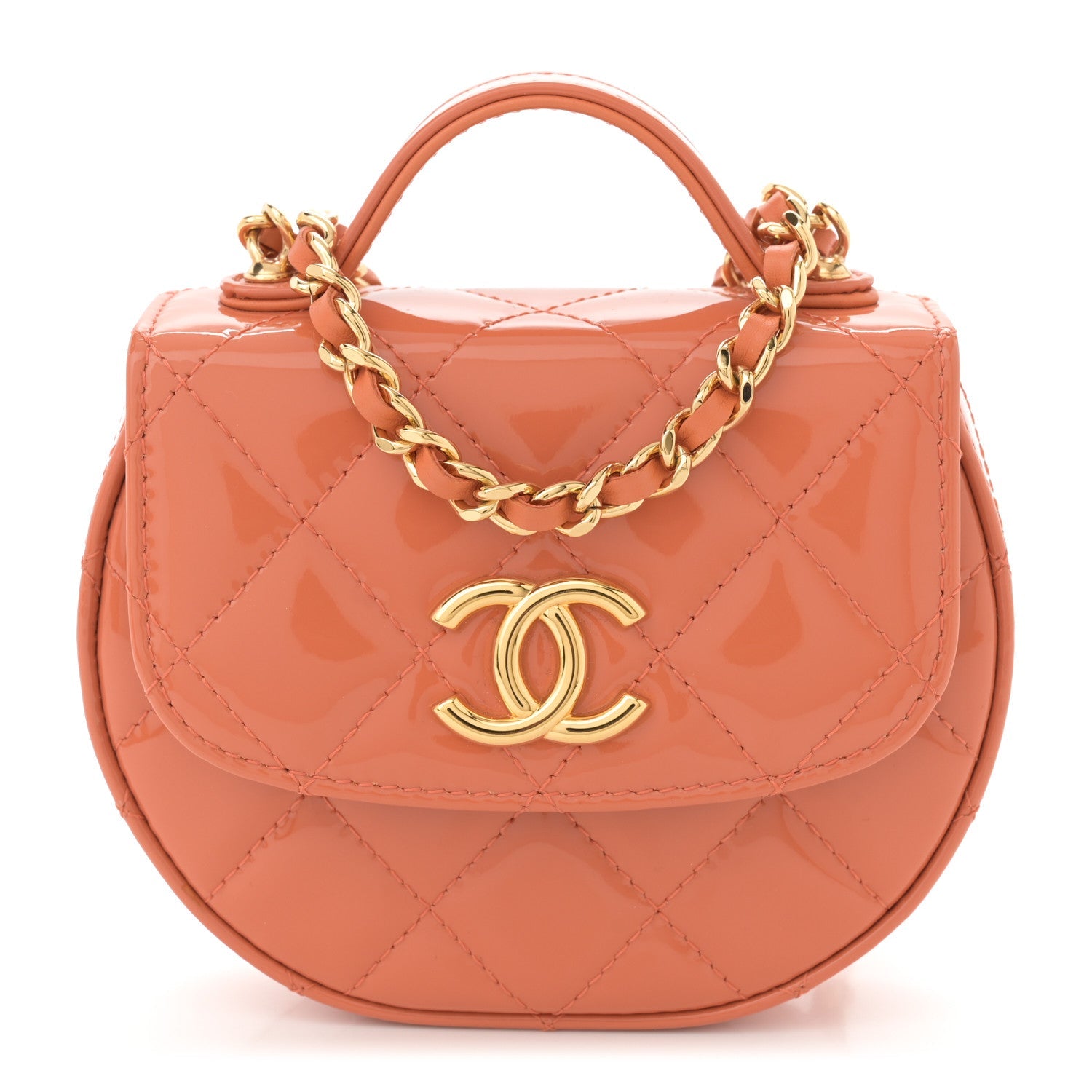 Patent Quilted Mini Top Handle Crossbody Flap Orange