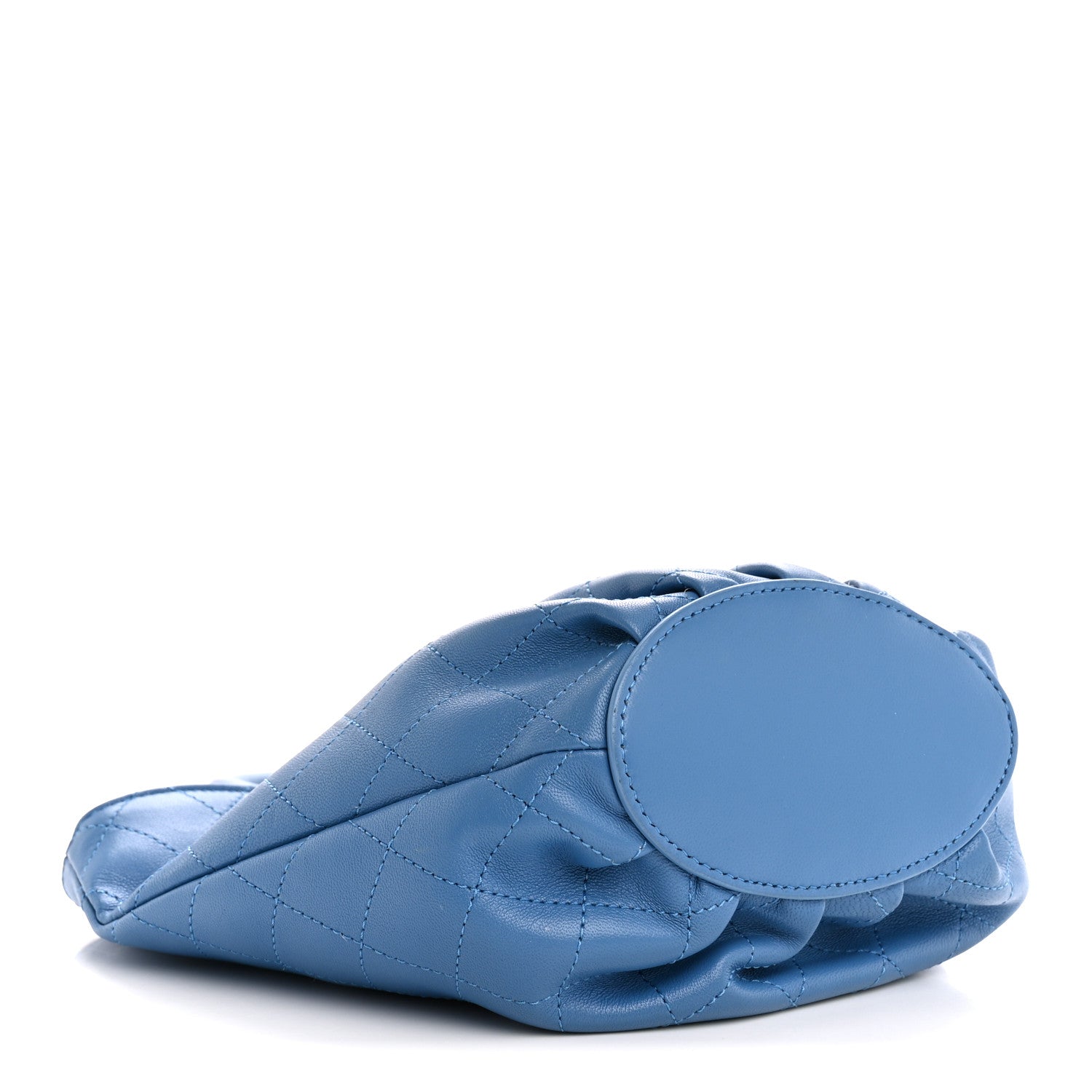 Calfskin Stitched Chain Top Handle Bucket Bag Blue