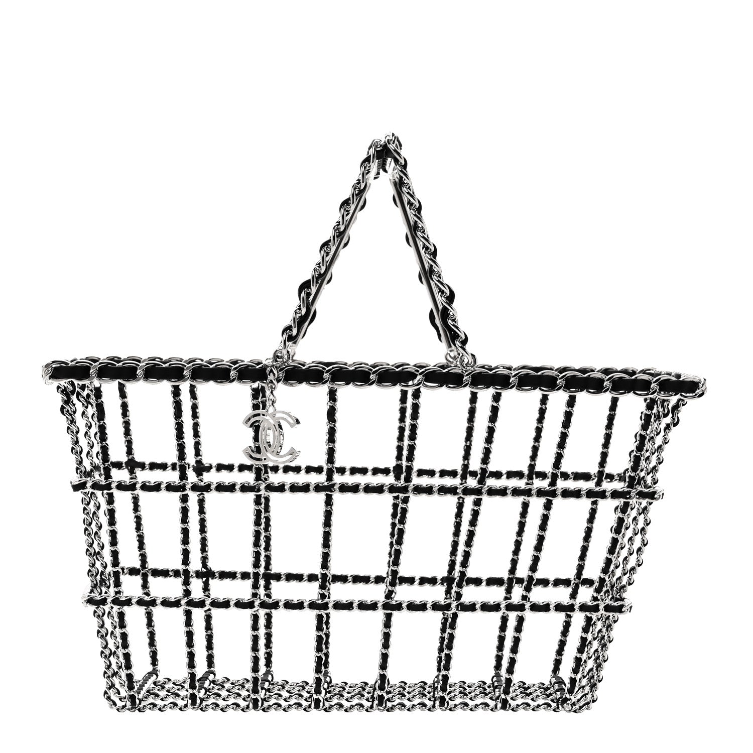 Brass Calfskin Medium Grocery By Chanel Shopping Basket Silver