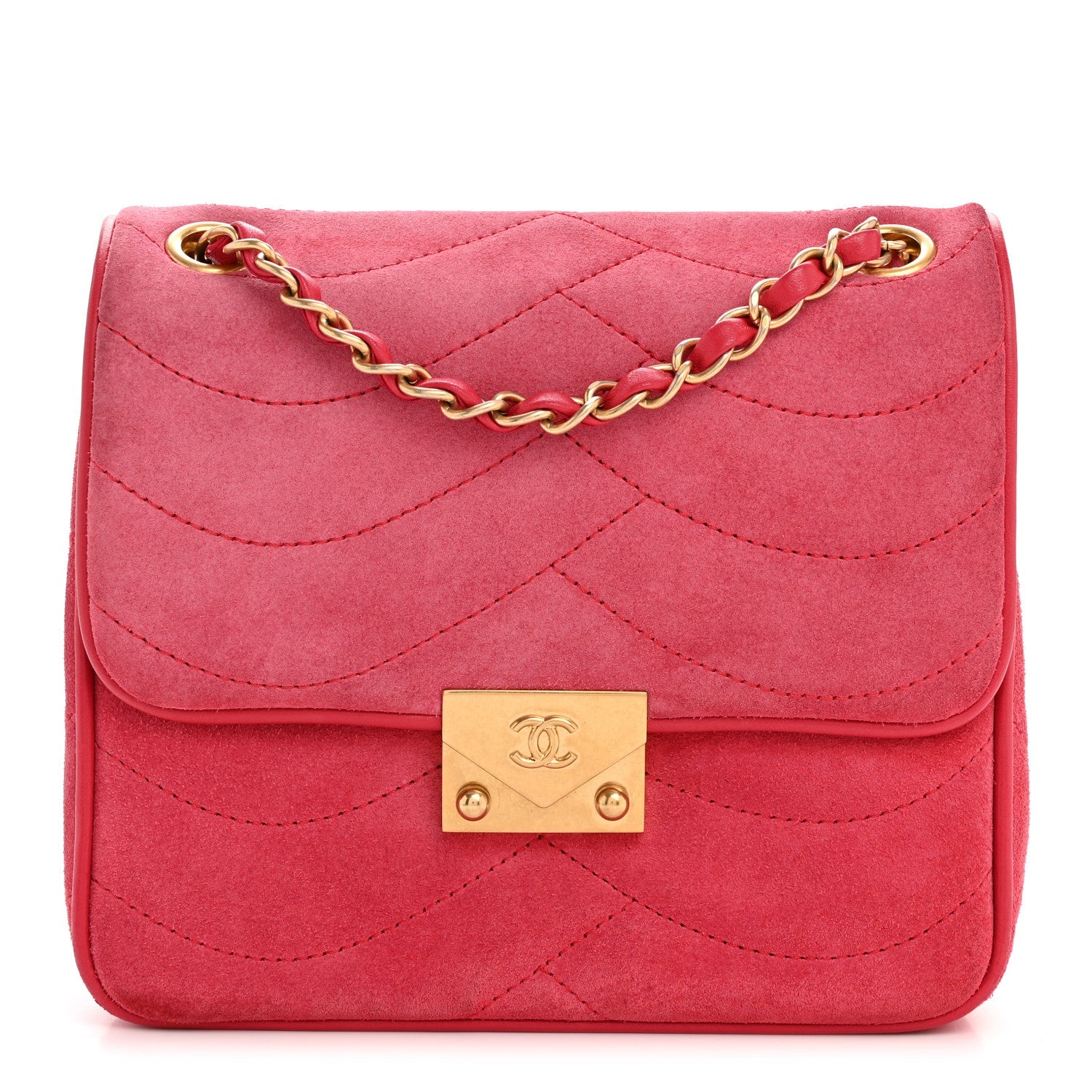 Suede Lambskin Scallop Quilted Mini Pagoda Flap Pink