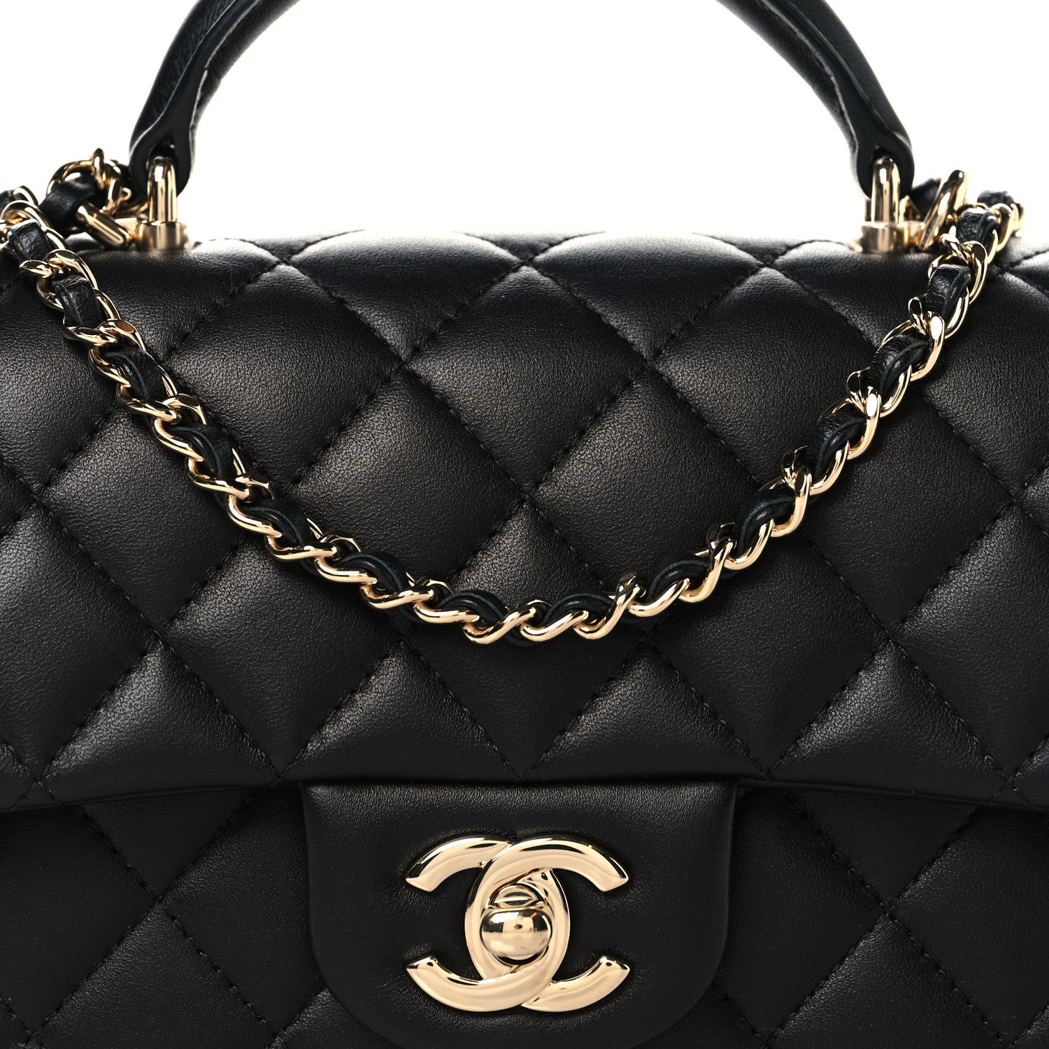 Lambskin Quilted Mini Top Handle Rectangular Flap Black