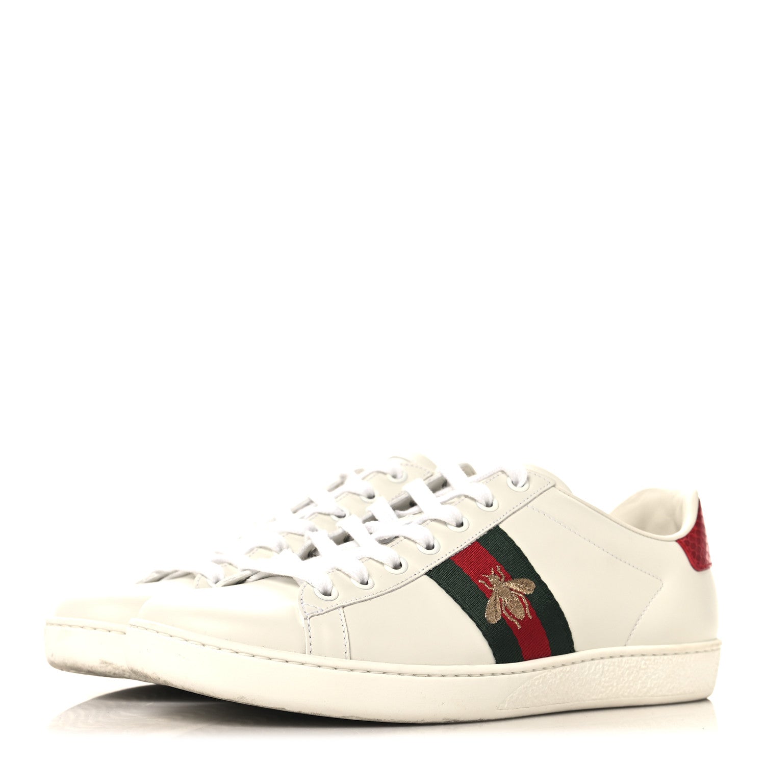 Calfskin Ayers Bee Embroidered Womens Ace Sneakers 38.5 White Flame Red Green