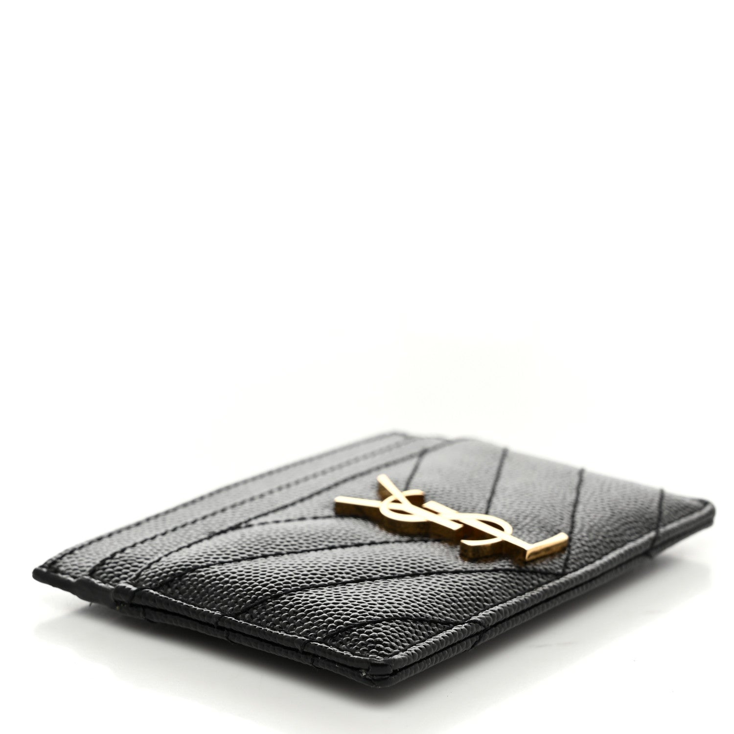 Grain De Poudre Matelasse Chevron Monogram Credit Card Case Black
