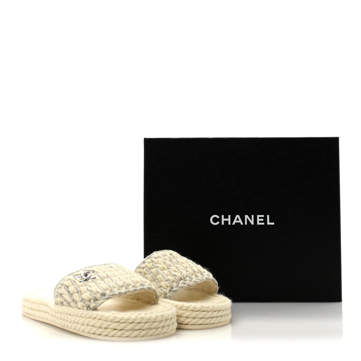 Braided Knit CC Mules 39 Ecru