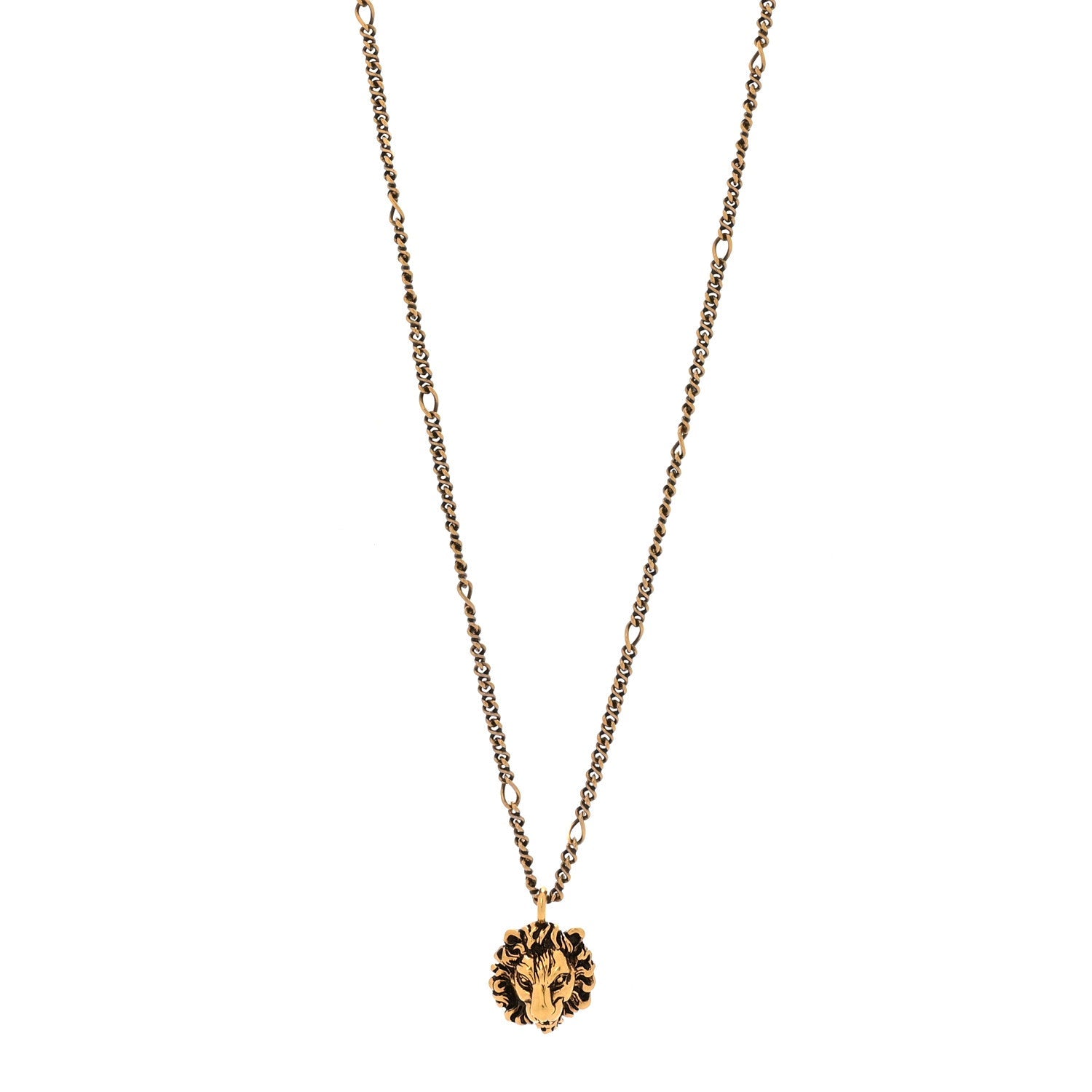 Metal Pearl Crystal Lion Head Necklace Aged Gold Multicolor