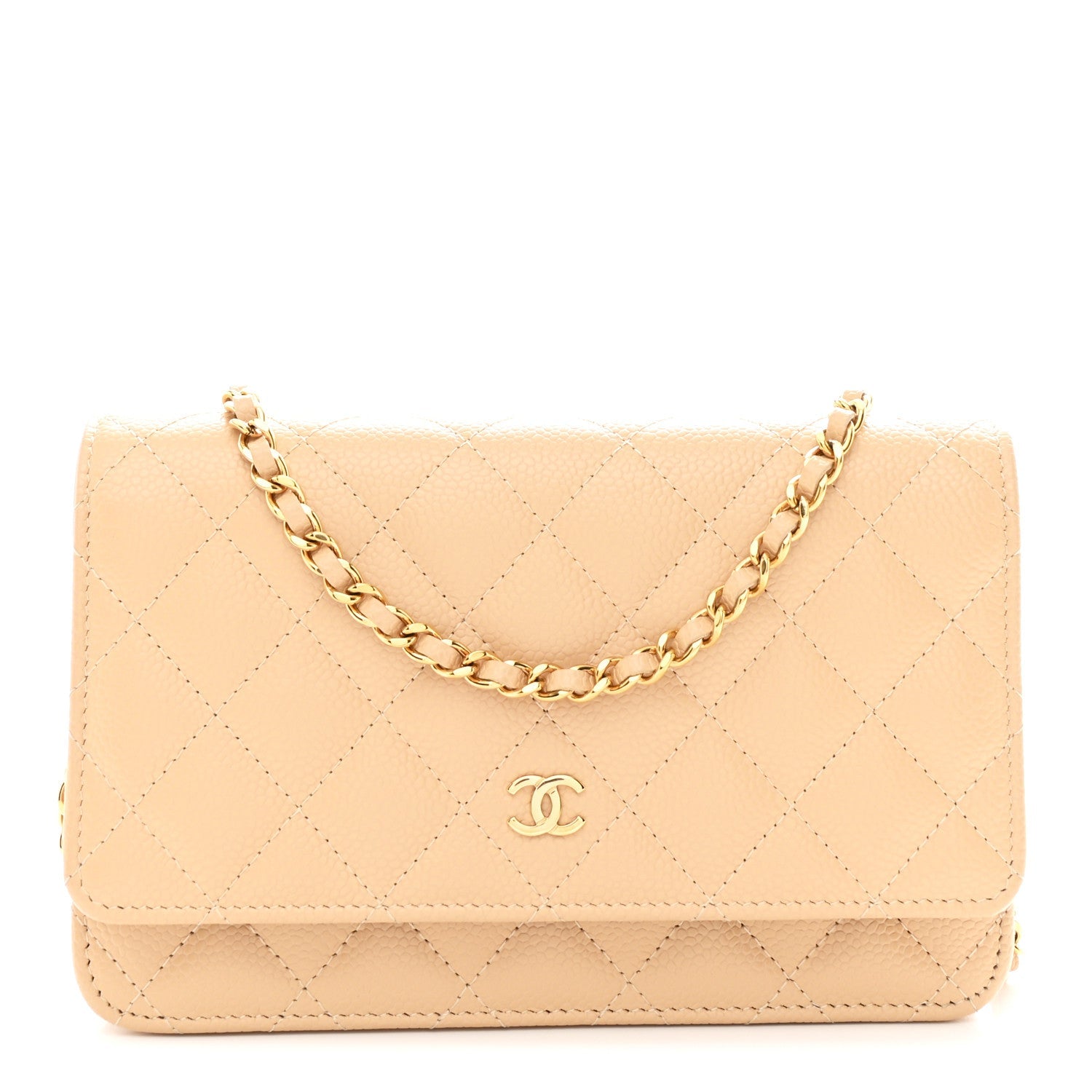 Caviar Quilted Wallet on Chain WOC Beige