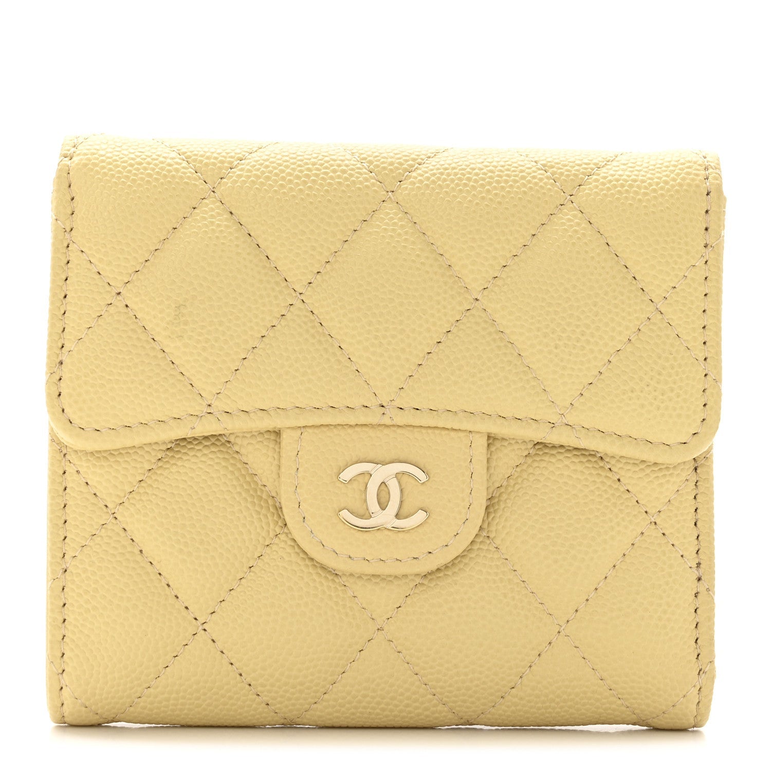 Caviar Quilted Compact Flap Wallet Yellow