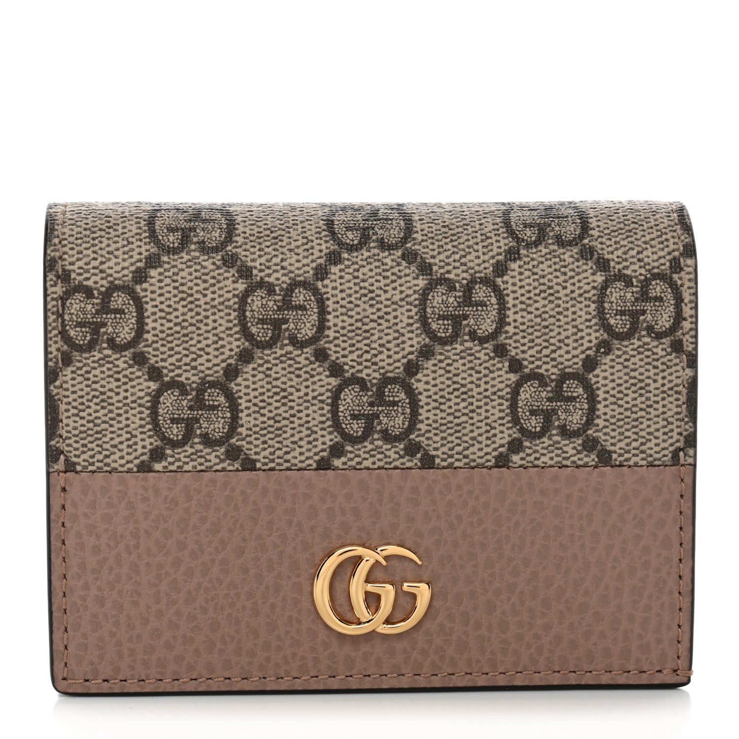 Dollar Calfskin GG Supreme Monogram GG Marmont Card Case Porcelain Rose Beige Ebony