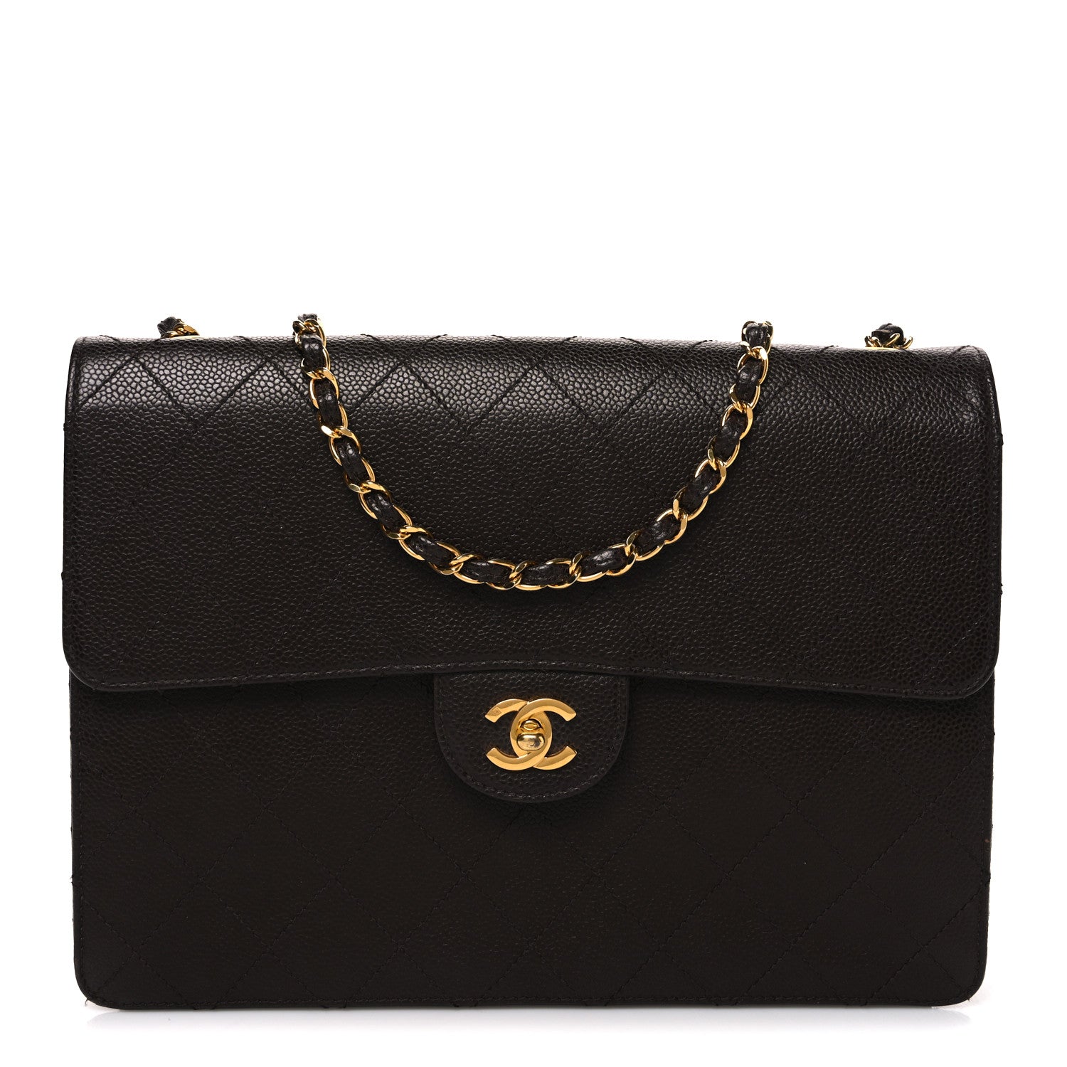 Caviar Stitch Jumbo Single Flap Brown