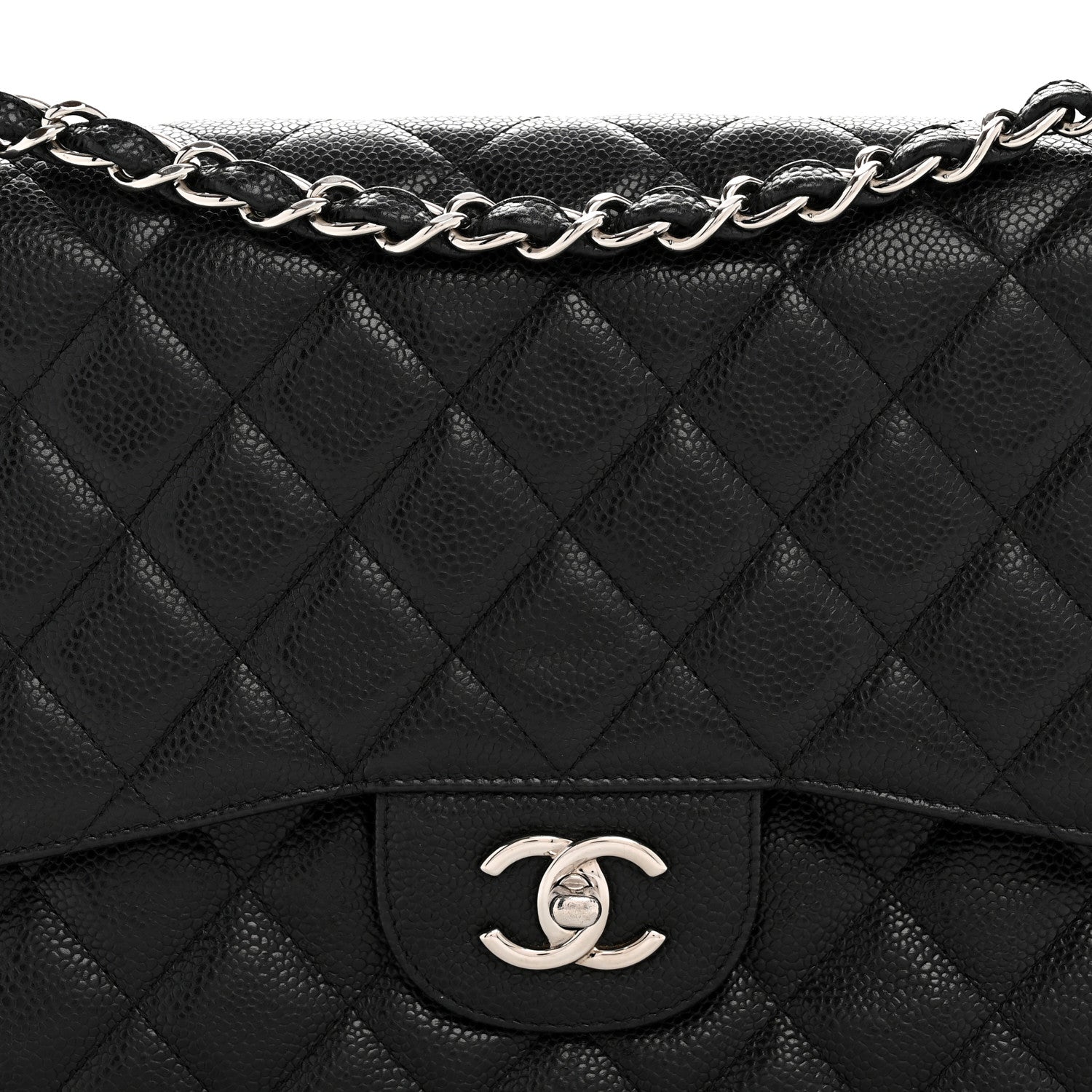 Caviar Quilted Jumbo Double Flap Black