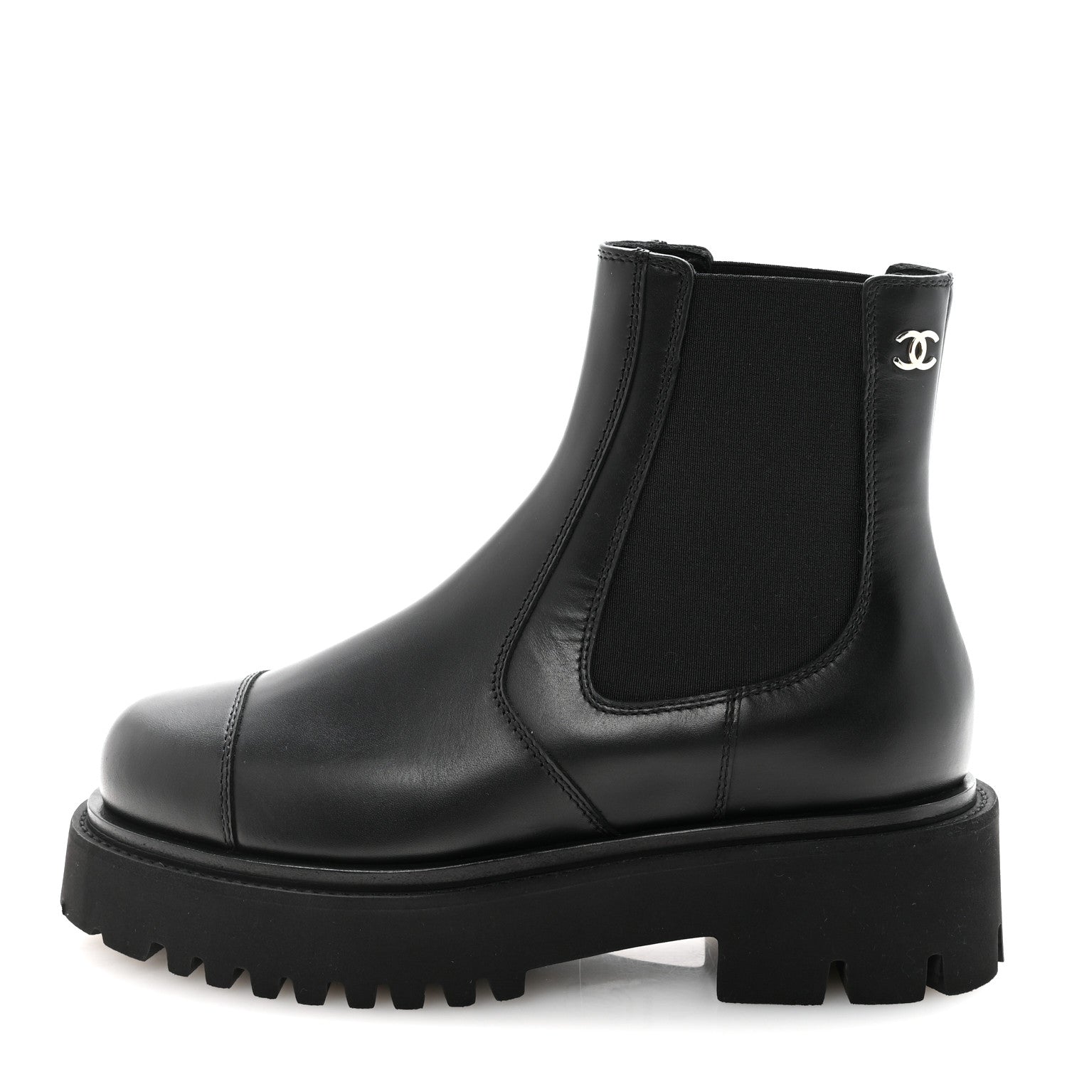 Calfskin Cap Toe CC Short Boots 36 Black