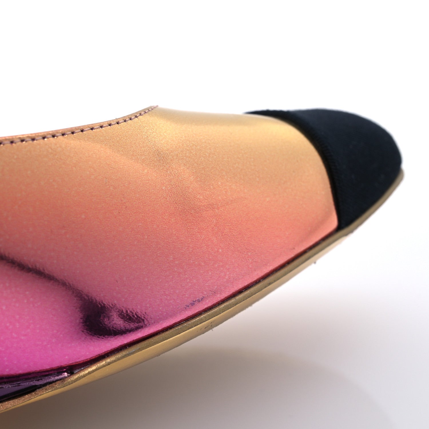 Laminated Calfskin Grosgrain Cap Toe CC Flats 36.5 Pink Orange Yellow Black