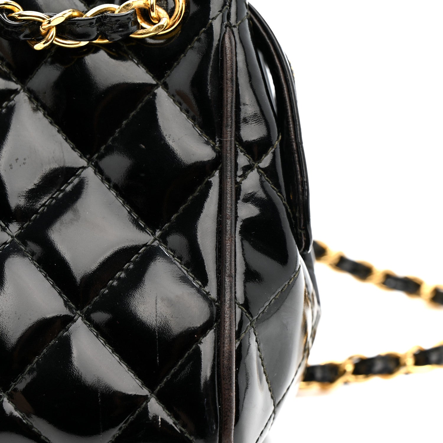 Patent Quilted Mini Shoulder Bag Black