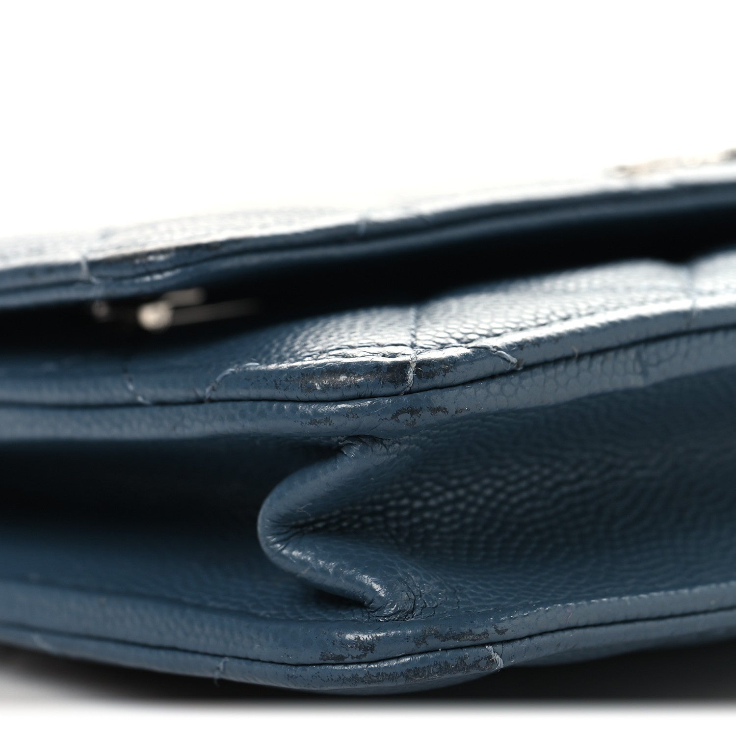 Shiny Caviar Quilted Enamel CC Wallet On Chain WOC Blue