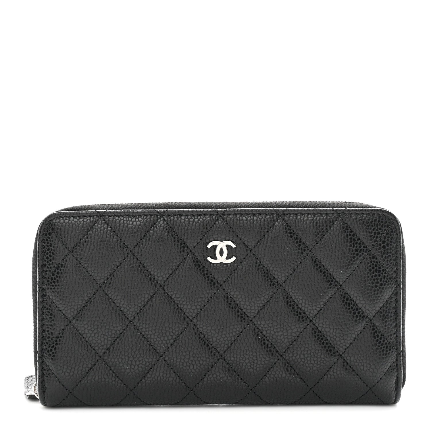 Caviar Quilted Large Gusset Zip Around Wallet Black