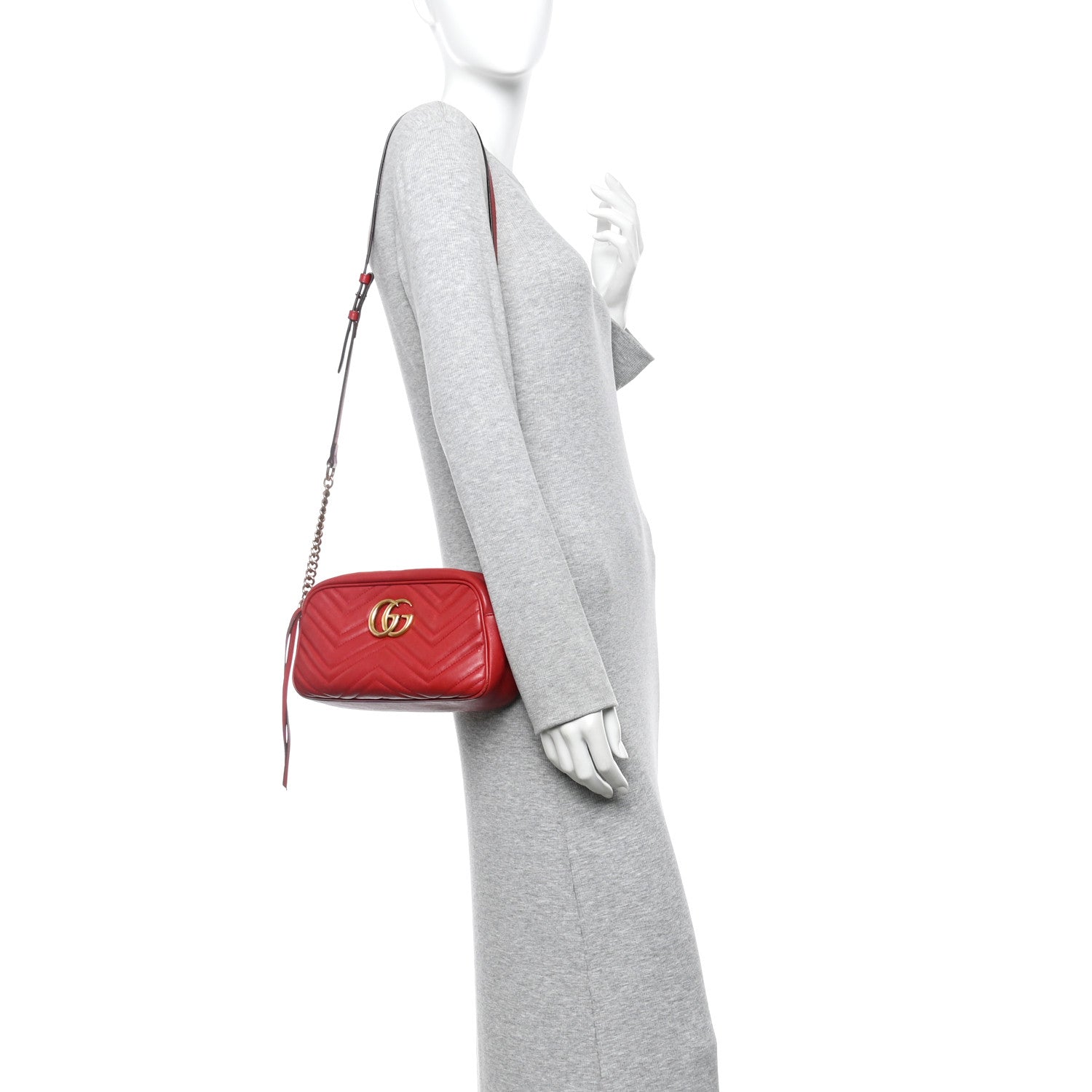 Calfskin Matelasse Small GG Marmont Chain Shoulder Bag Hibiscus Red