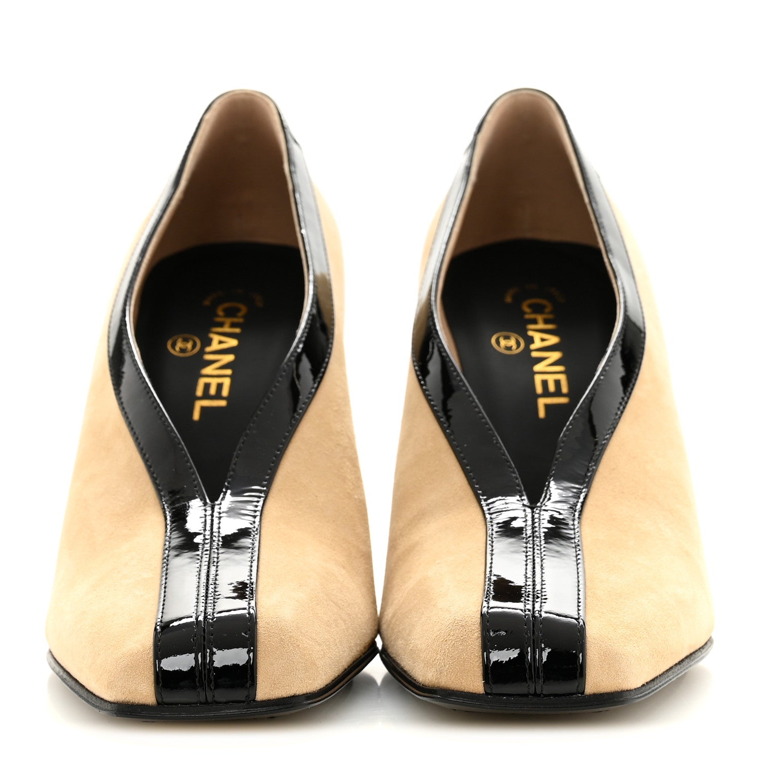 Suede Patent Calfskin Pumps 40 Beige Black