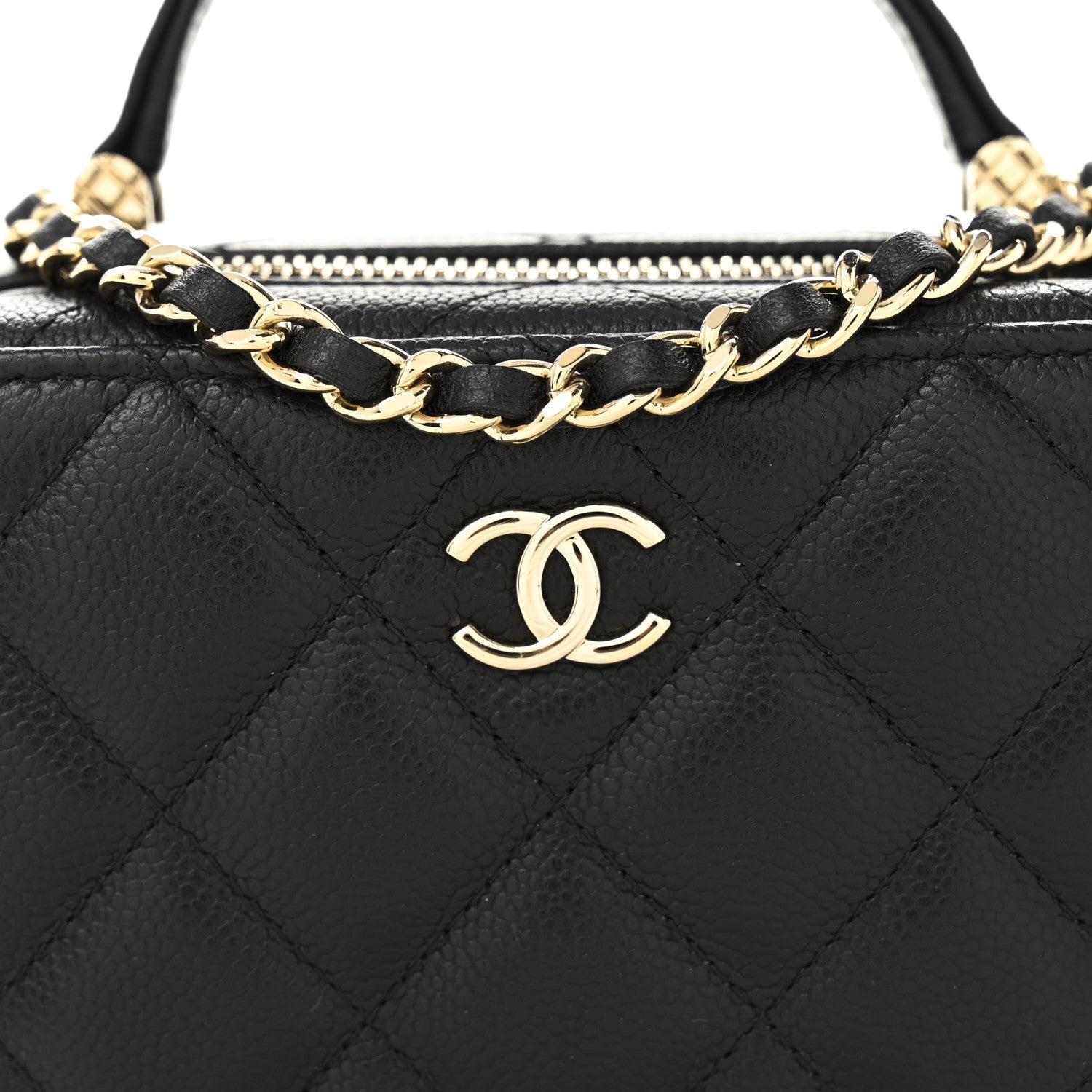 Caviar Quilted Small Top Handle Vanity Case Black