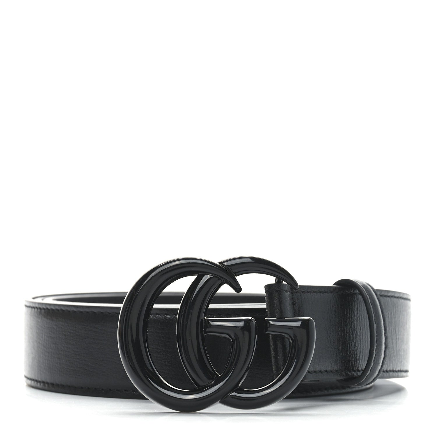 Azalea Calfskin Enamel Monochrome Double G 30mm Belt 105 42 Black