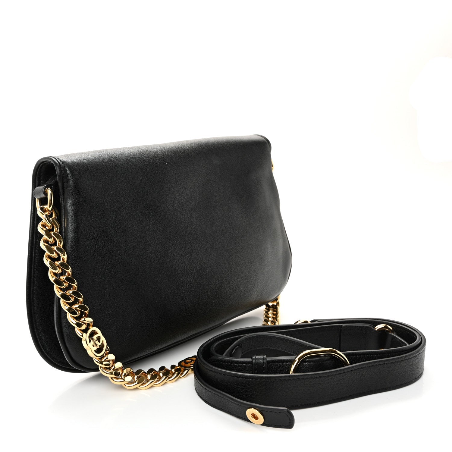 Roxy Calfskin Blondie Chain Shoulder Flap Bag Black